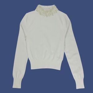 Pearl Mock Neck White Fitted Cropped Sweater Long Sleeve Women/Juniors Size XS